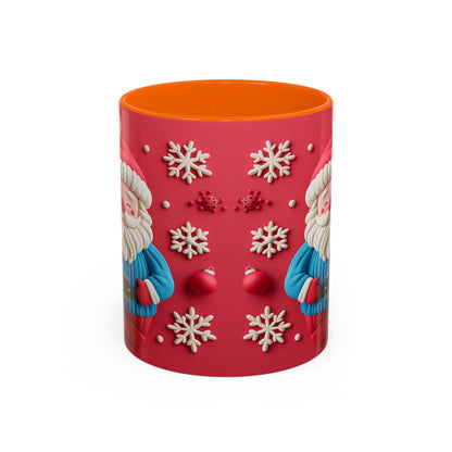 Clay Santa Pattern Mug | Christmas Snowflake Accent Coffee Mug