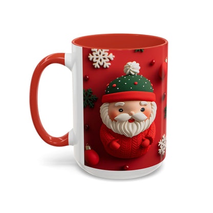 Cute Santa Pattern Accent Coffee Mug | Christmas Holiday Snowflakes