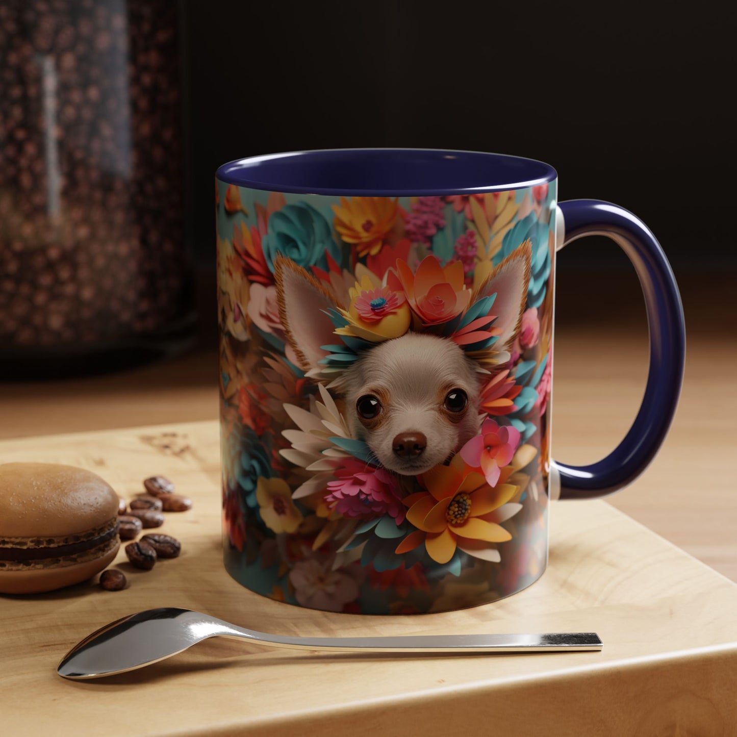 Chihuahua Floral Wreath Accent Coffee Mug — Colorful Pet Lover Gift (11/15oz)