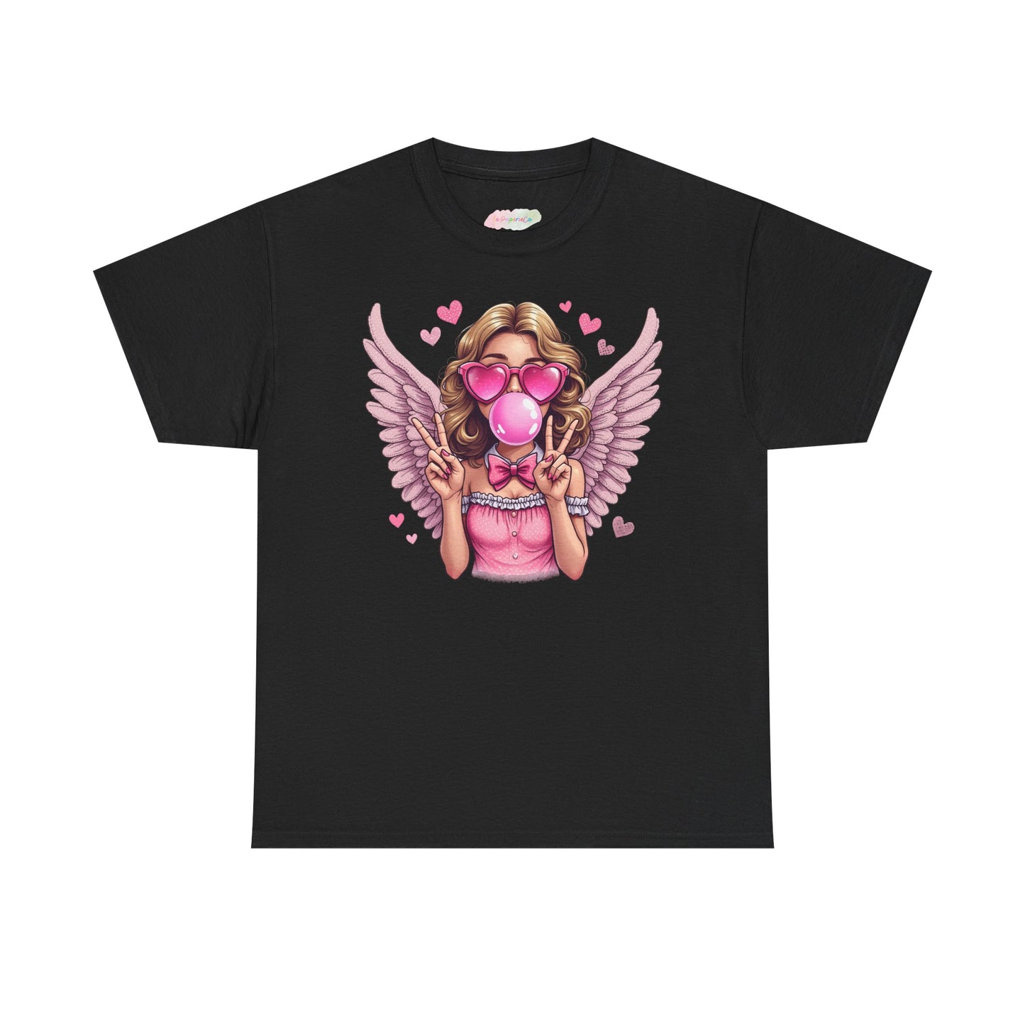 Pink Bubblegum Angel Tee | Winged Girl, Heart Sunglasses, Cute Retro