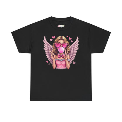 Pink Bubblegum Angel Tee | Winged Girl, Heart Sunglasses, Cute Retro