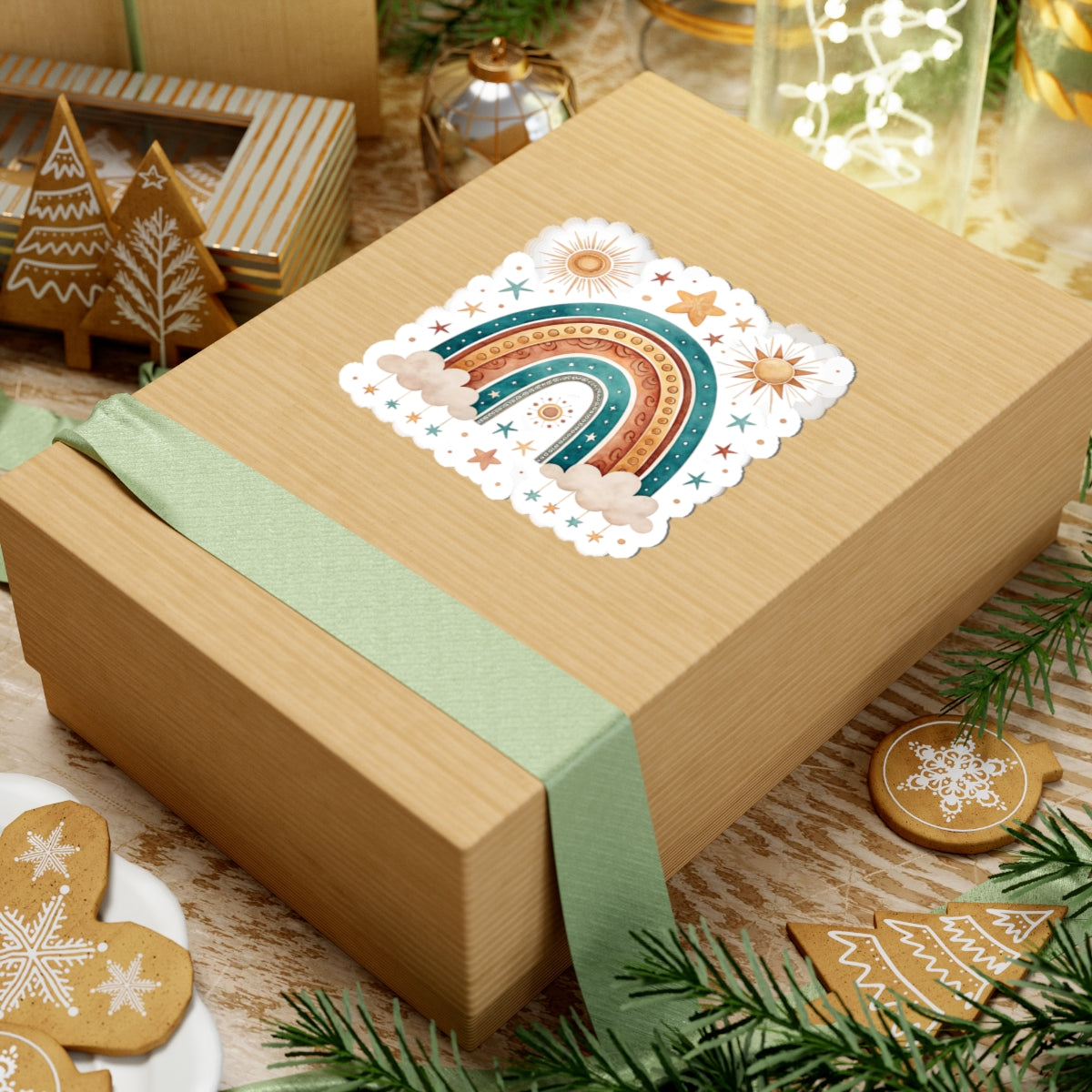 Boho Rainbow Sticker — Sun, Stars & Clouds Kiss-Cut Decal