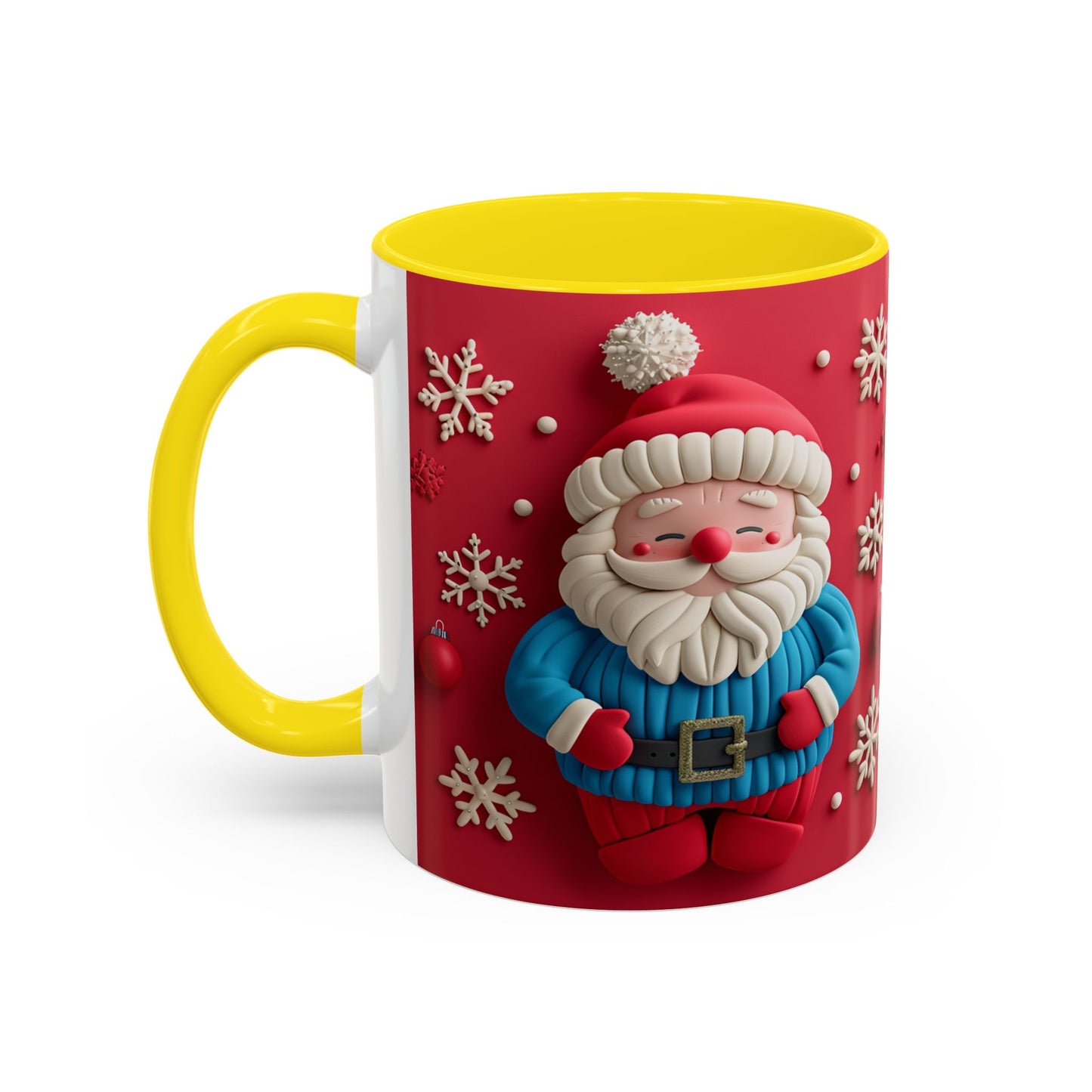 Clay Santa Pattern Mug | Christmas Snowflake Accent Coffee Mug