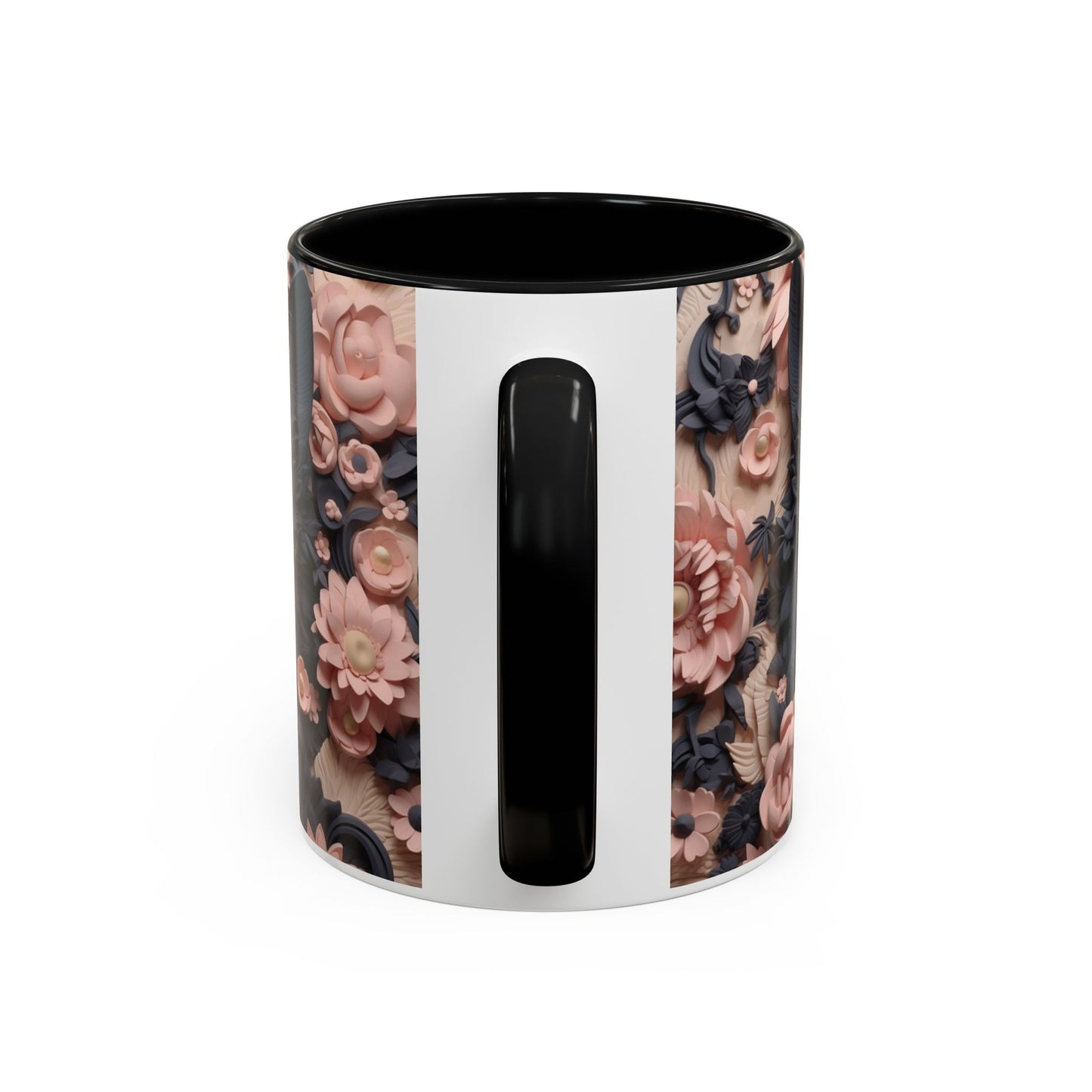 Black Cat & Pink Roses Accent Coffee Mug — 11/15oz Floral Cat Art