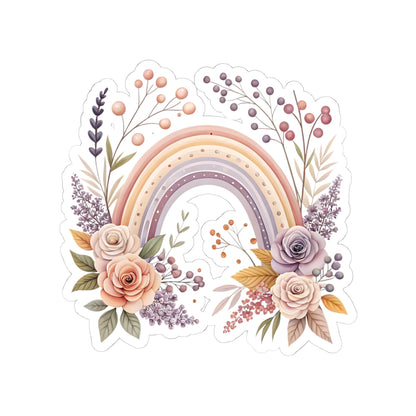 Pastel Floral Rainbow Sticker — Romantic Boho Laptop & Planner Kiss-Cut Sticker