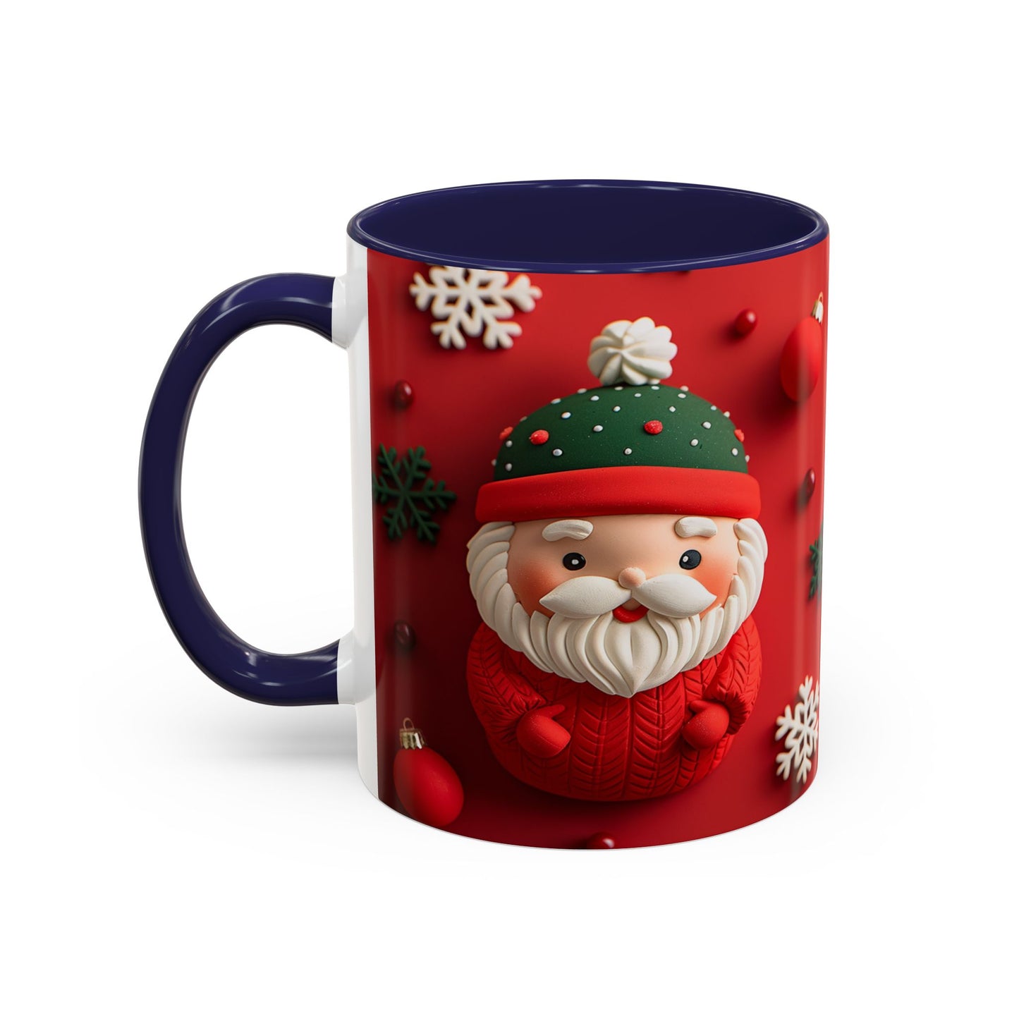 Cute Santa Pattern Accent Coffee Mug | Christmas Holiday Snowflakes