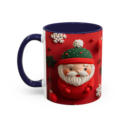 Cute Santa Pattern Accent Coffee Mug | Christmas Holiday Snowflakes