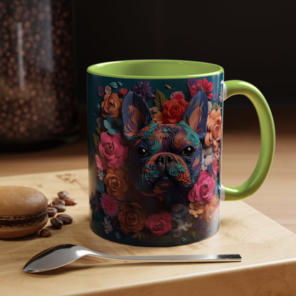 Floral French Bulldog Accent Coffee Mug - Colorful Dog Art 11/15oz