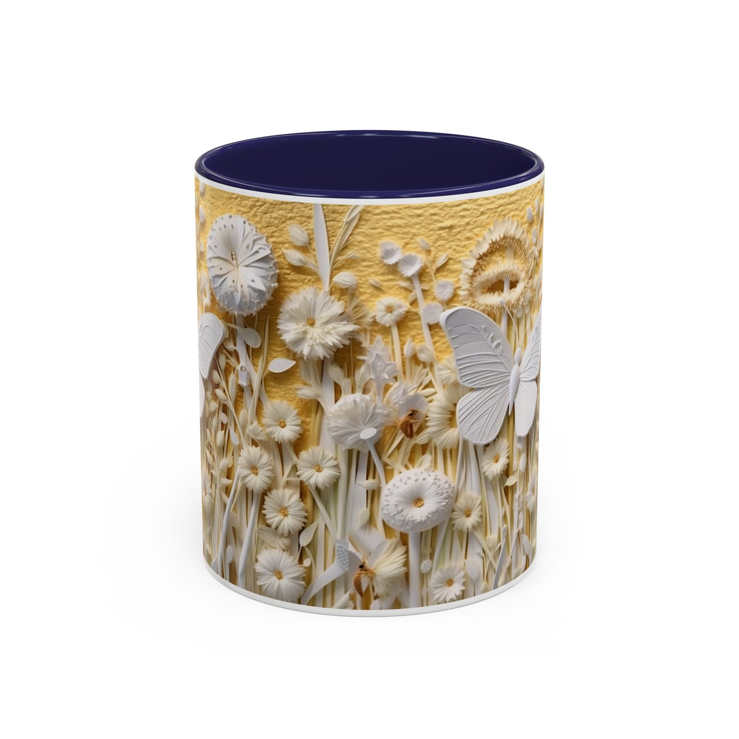 White Floral Relief with Butterflies Accent Mug | 11oz 15oz