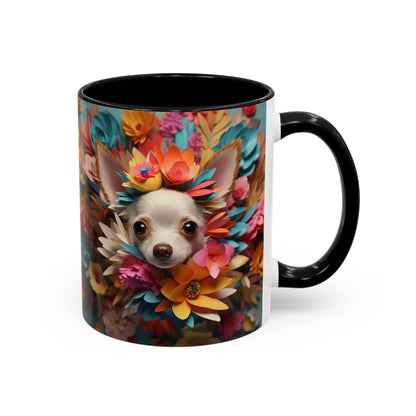 Chihuahua Floral Wreath Accent Coffee Mug — Colorful Pet Lover Gift (11/15oz)