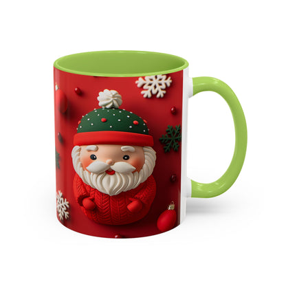 Cute Santa Pattern Accent Coffee Mug | Christmas Holiday Snowflakes