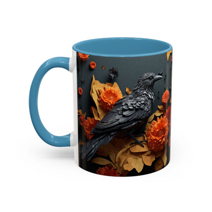 Autumn Raven Accent Coffee Mug — Black Crow & Orange Chrysanthemums (11/15oz)