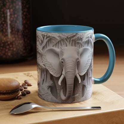 Elephant Relief Accent Coffee Mug — Grey Carved Jungle Design (11/15oz)