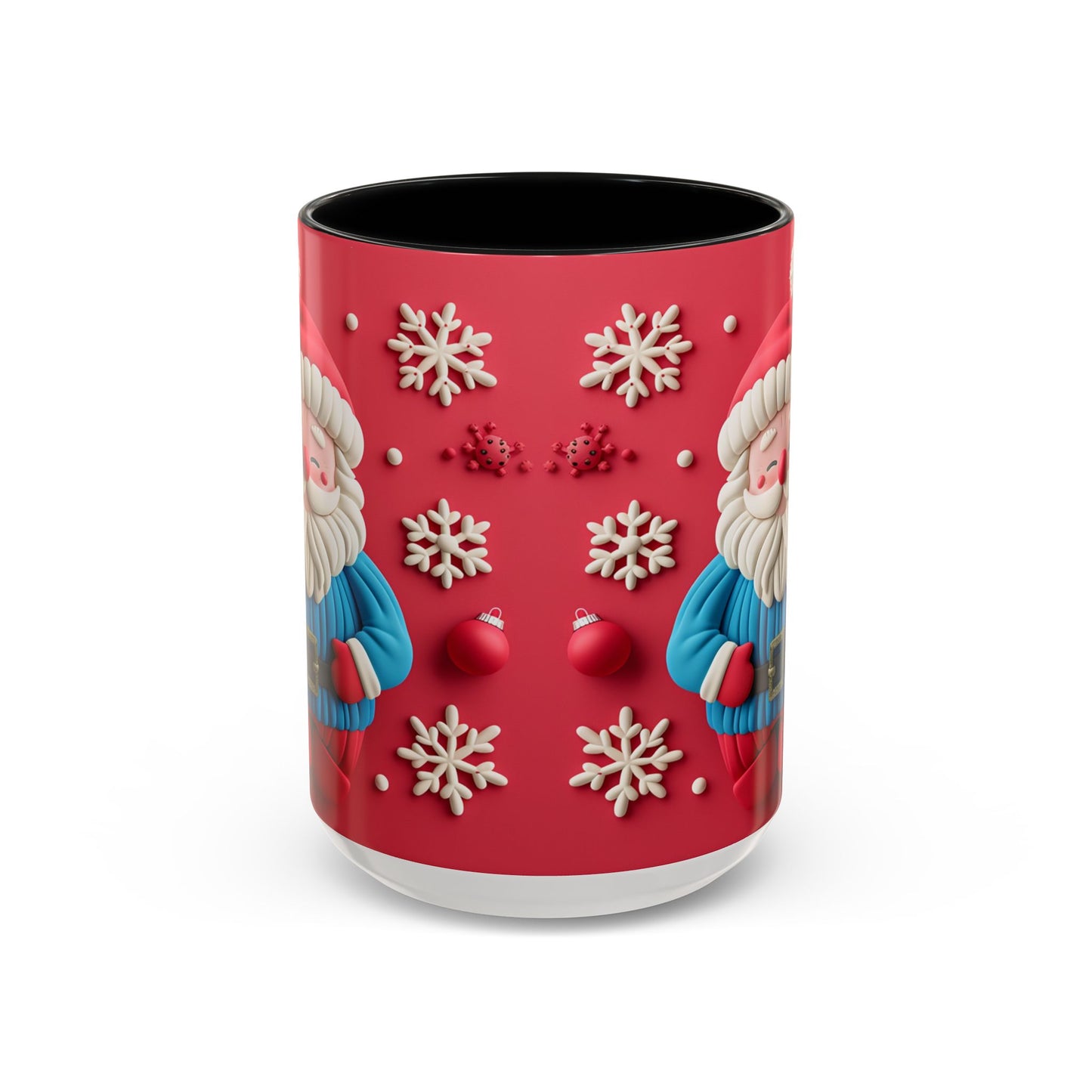 Clay Santa Pattern Mug | Christmas Snowflake Accent Coffee Mug