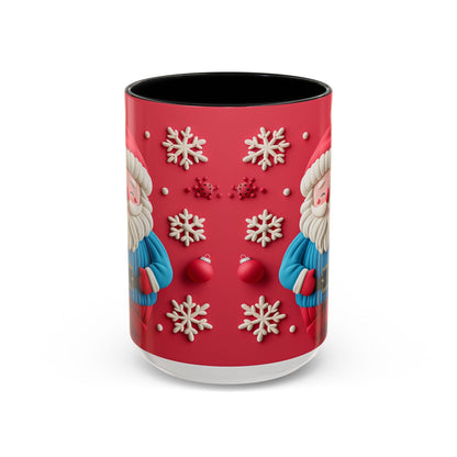 Clay Santa Pattern Mug | Christmas Snowflake Accent Coffee Mug