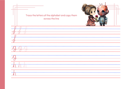 Cursive Letter Tracing Pad - Pink Robot Theme | Digital Download