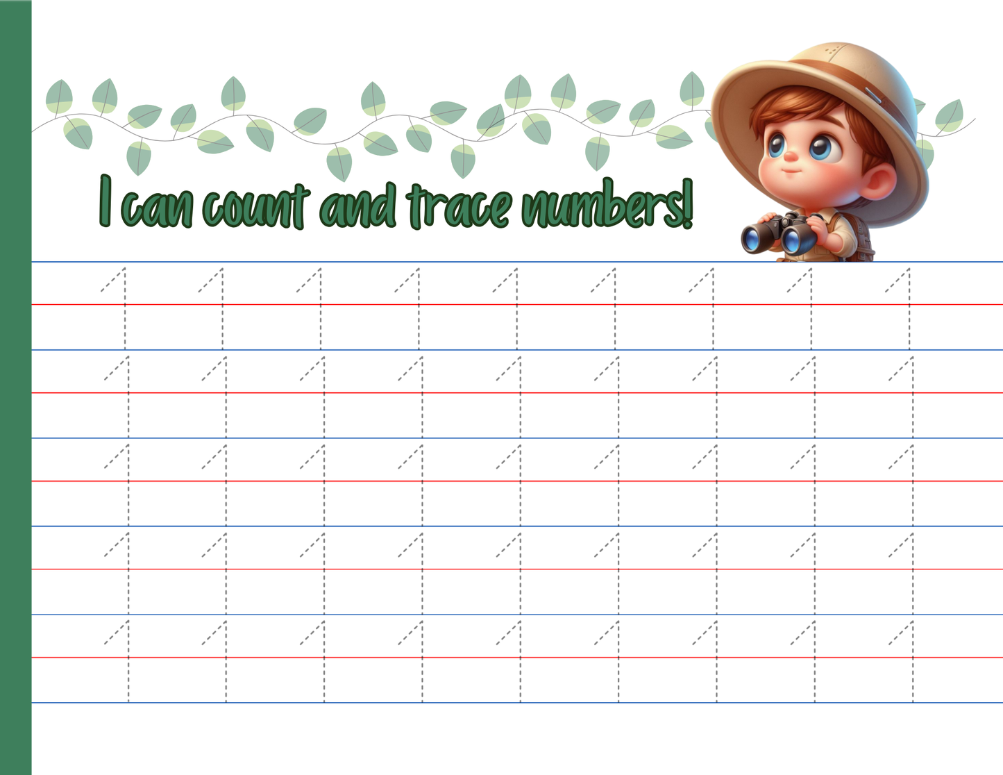 Number Tracing Pad - Safari Theme | Digital Download