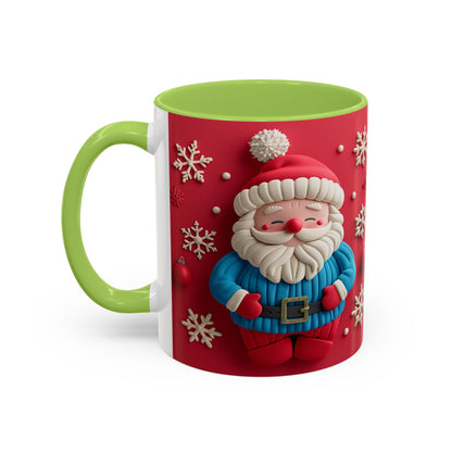 Clay Santa Pattern Mug | Christmas Snowflake Accent Coffee Mug