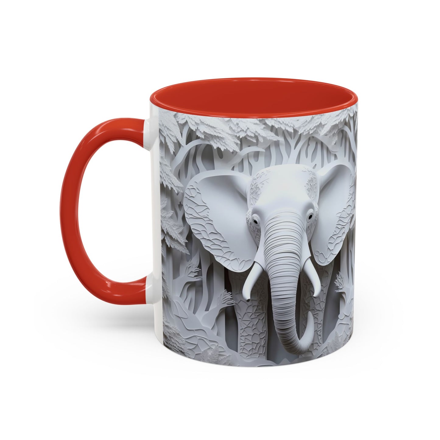 Elephant Relief Accent Coffee Mug — Grey Carved Jungle Design (11/15oz)