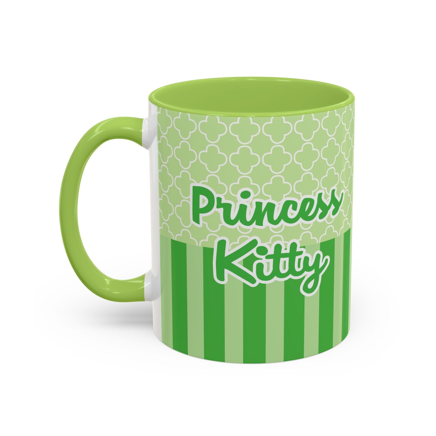 Princess Cat Illustration Accent Coffee Mug | Green Stripes