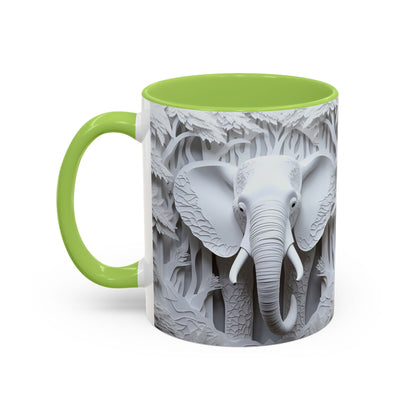 Elephant Relief Accent Coffee Mug — Grey Carved Jungle Design (11/15oz)