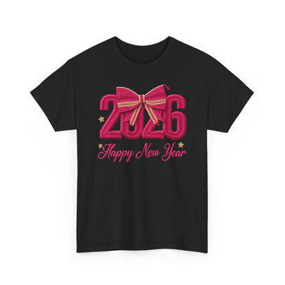 2026 Happy New Year Tee  Festive Pink Bow Celebration T-Shirt