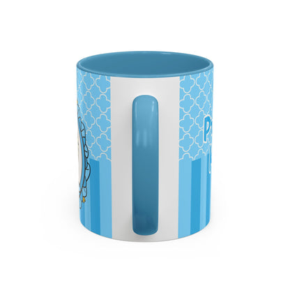 Princess Cat Illustration Accent Coffee Mug | Blue Striped Ceramic