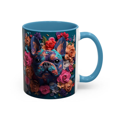 Floral French Bulldog Accent Coffee Mug - Colorful Dog Art 11/15oz
