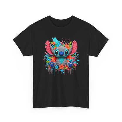 Colorful Floral Stitch Character T-Shirt | Cute Alien with Flowers