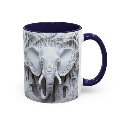 Elephant Relief Accent Coffee Mug  Grey Carved Jungle Design (11/15oz)