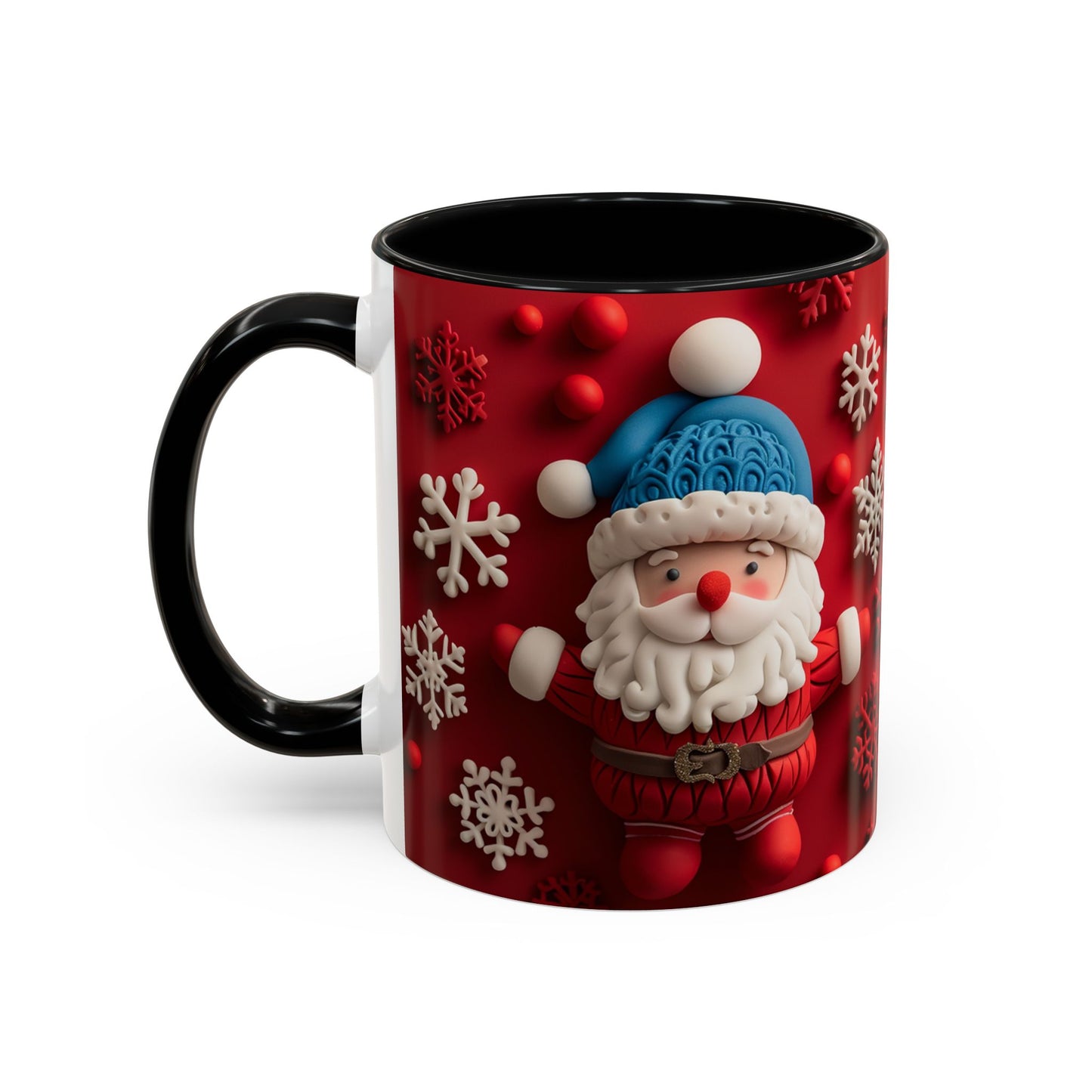 Santa Claus Pattern Mug | Red Snowflakes Christmas Coffee Cup
