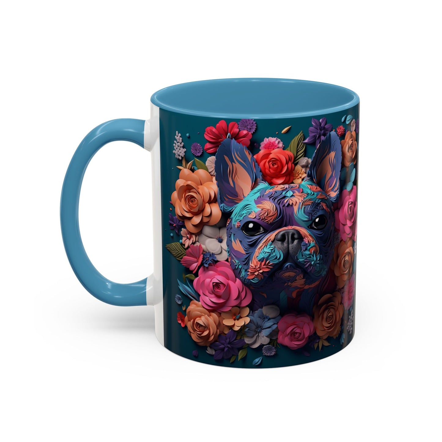 Floral French Bulldog Accent Coffee Mug - Colorful Dog Art 11/15oz