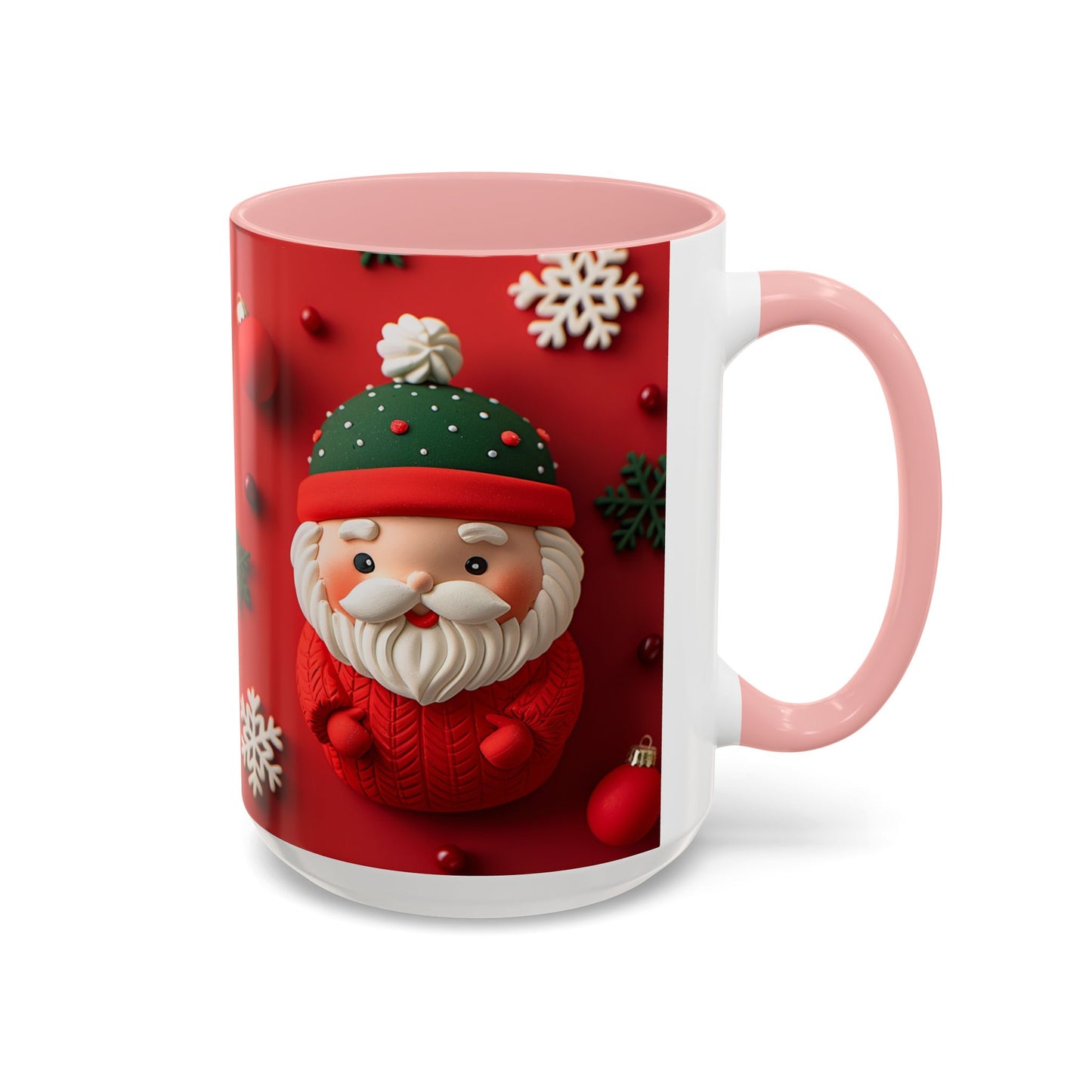 Cute Santa Pattern Accent Coffee Mug | Christmas Holiday Snowflakes
