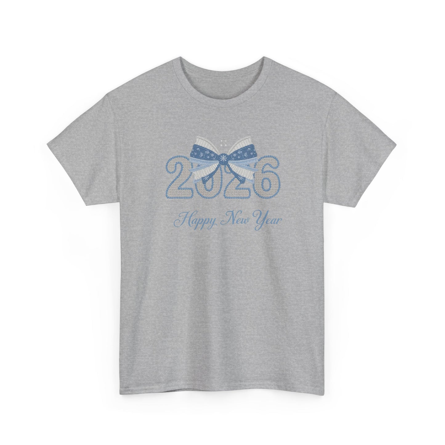 2026 Happy New Year Tee — Festive Blue Bow New Year T-Shirt