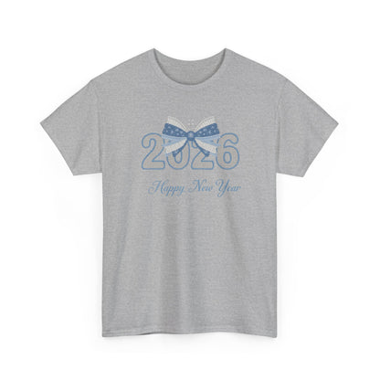 2026 Happy New Year Tee Festive Blue Bow New Year T-Shirt