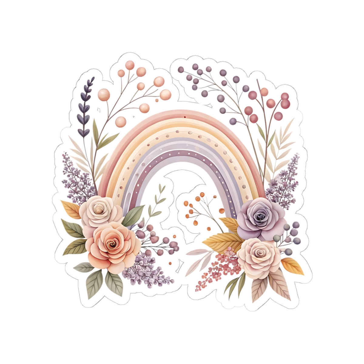 Pastel Floral Rainbow Sticker — Romantic Boho Laptop & Planner Kiss-Cut Sticker