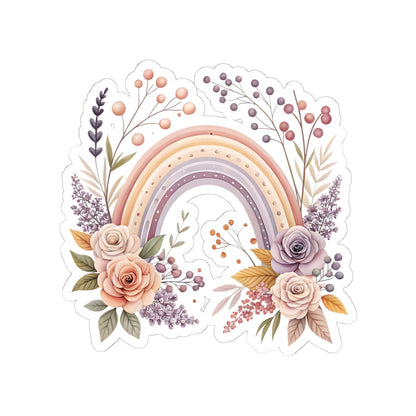 Pastel Floral Rainbow Sticker — Romantic Boho Laptop & Planner Kiss-Cut Sticker
