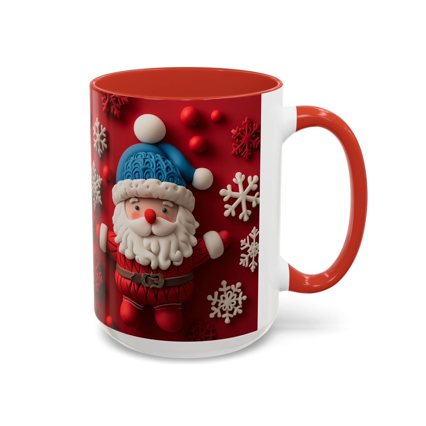 Santa Claus Pattern Mug | Red Snowflakes Christmas Coffee Cup
