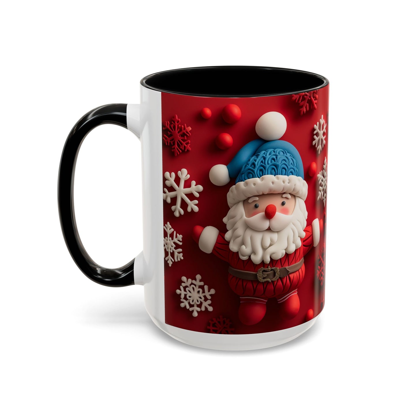 Santa Claus Pattern Mug | Red Snowflakes Christmas Coffee Cup