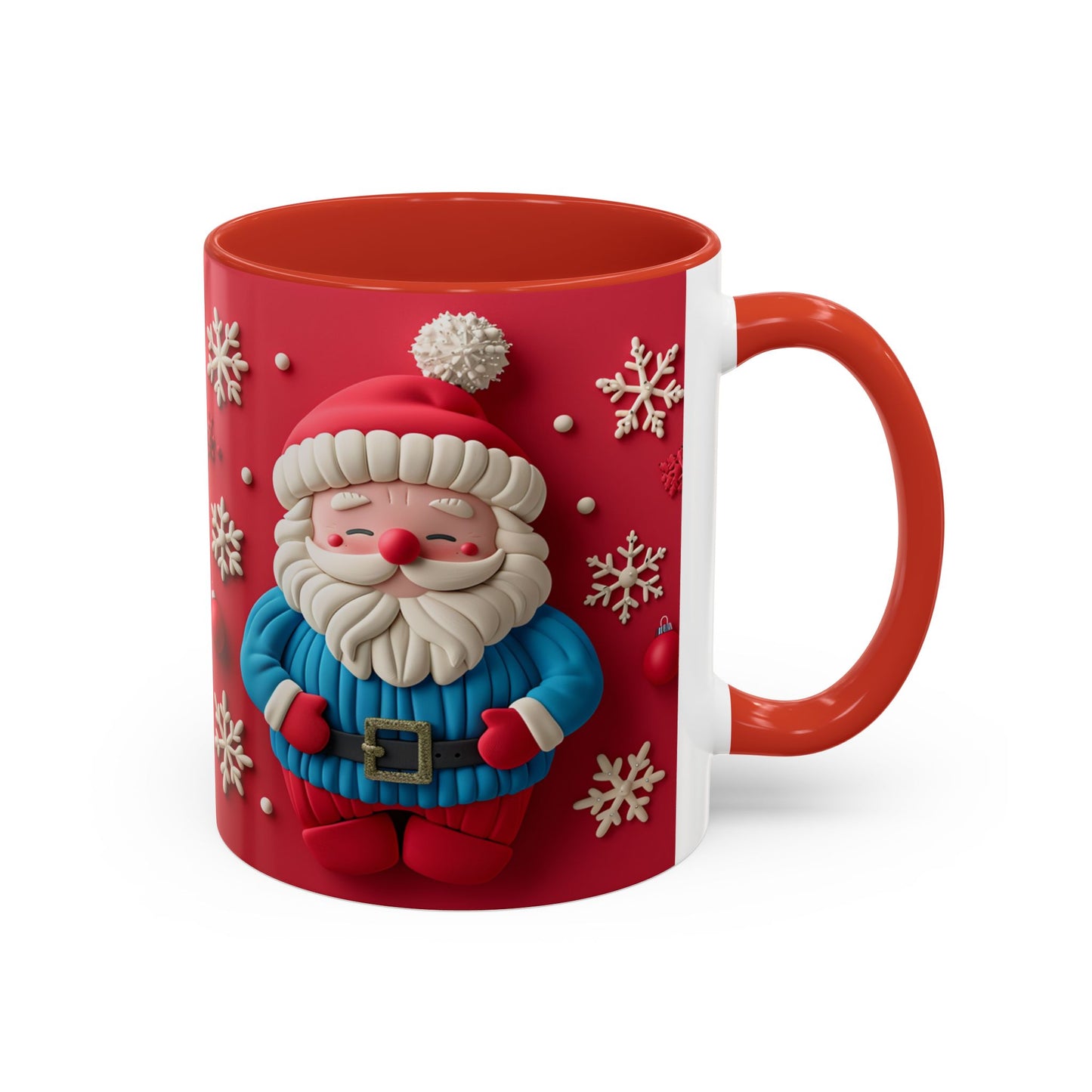 Clay Santa Pattern Mug | Christmas Snowflake Accent Coffee Mug