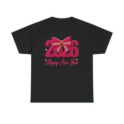 2026 Happy New Year Tee – Festive Pink Bow Celebration T-Shirt