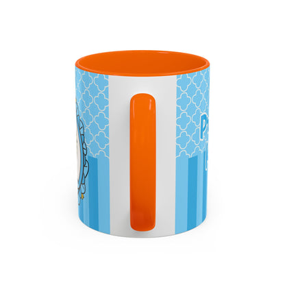 Princess Cat Illustration Accent Coffee Mug | Blue Striped Ceramic