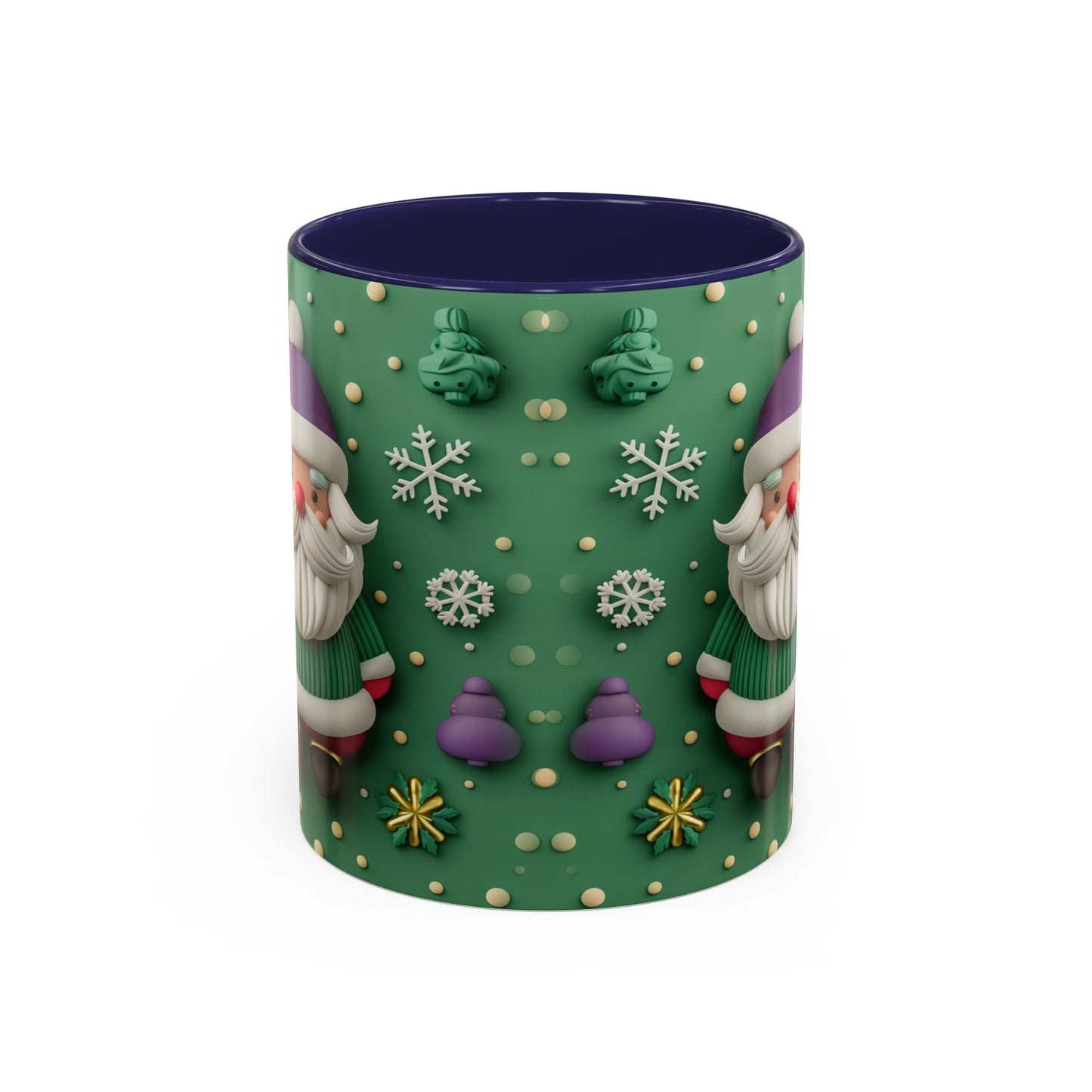 Whimsical Santa Pattern Accent Coffee Mug | Christmas Santa Snowflakes 11oz 15oz