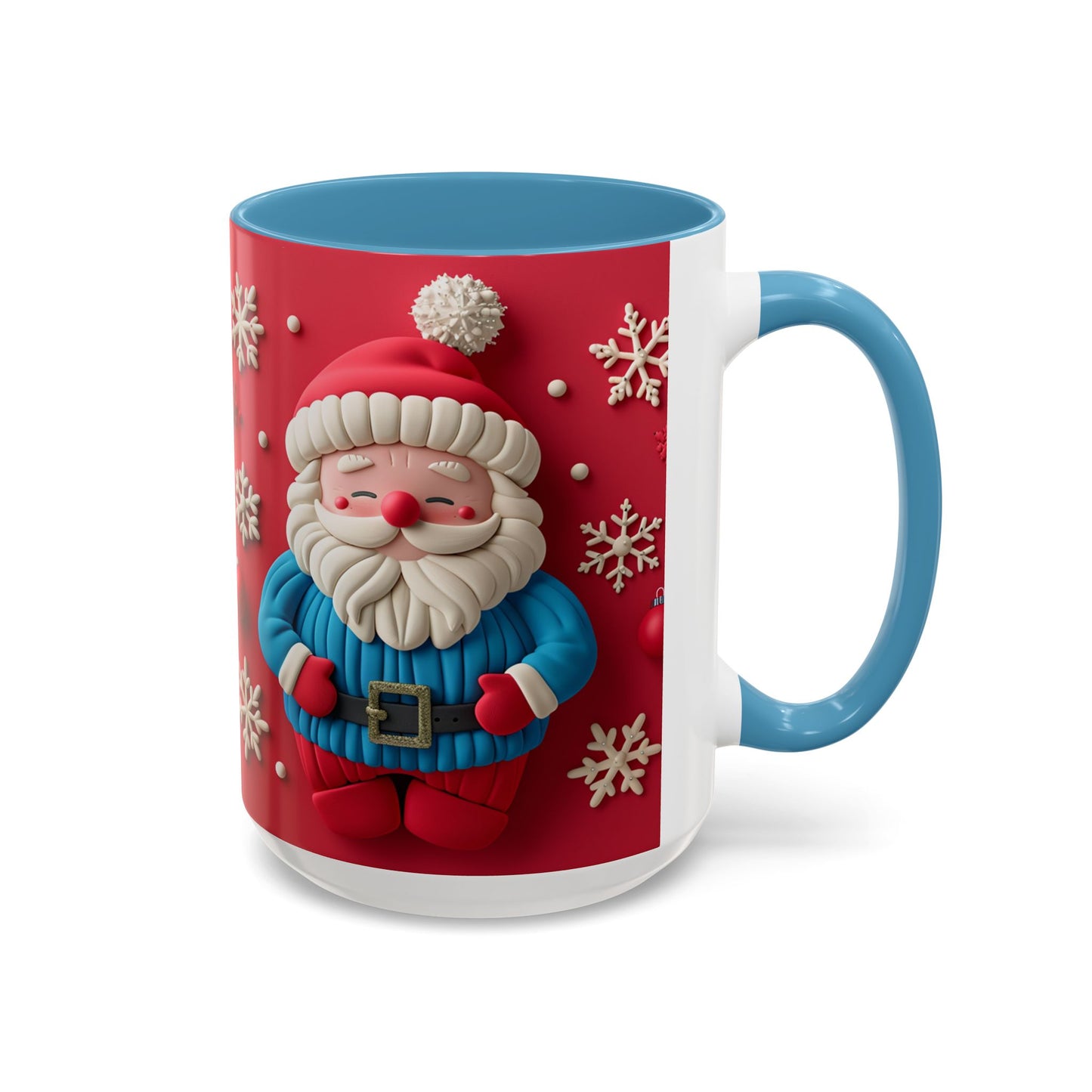 Clay Santa Pattern Mug | Christmas Snowflake Accent Coffee Mug