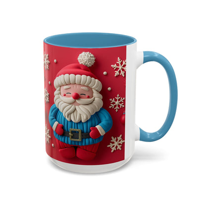 Clay Santa Pattern Mug | Christmas Snowflake Accent Coffee Mug