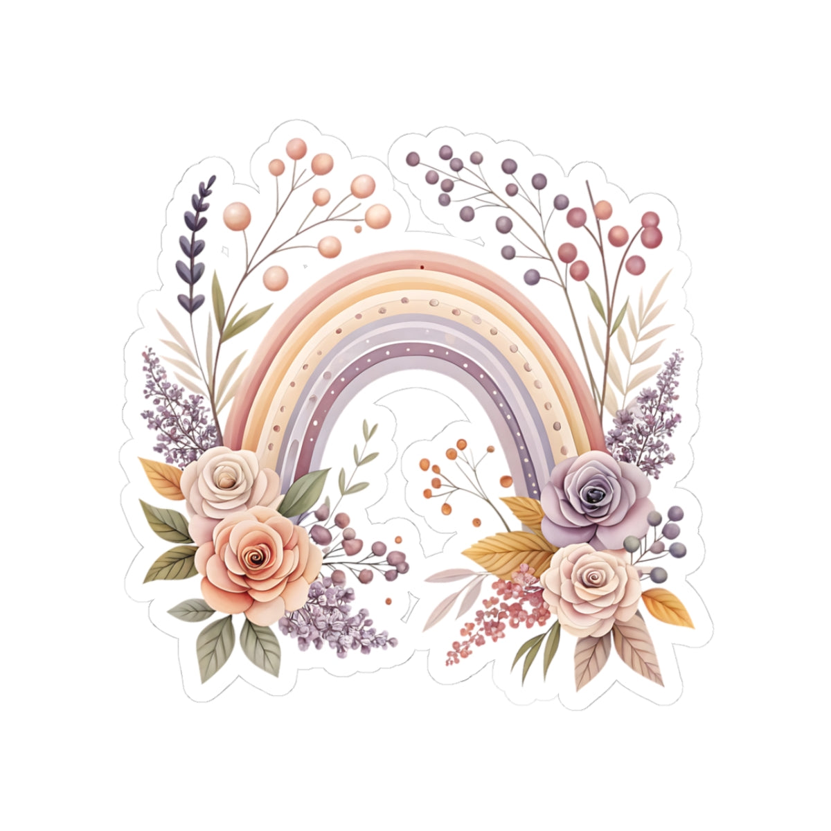 Pastel Floral Rainbow Sticker — Romantic Boho Laptop & Planner Kiss-Cut Sticker