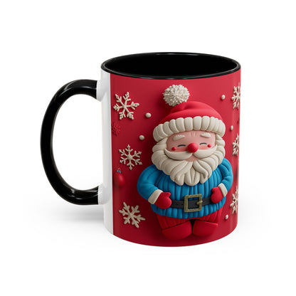 Clay Santa Pattern Mug | Christmas Snowflake Accent Coffee Mug
