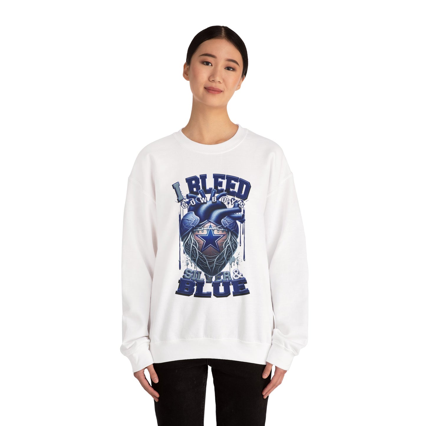 Customizable Cowboys Fan I Bleed Blue heart design Sweatshirt | Sports fan apparel