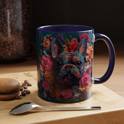 Floral French Bulldog Accent Coffee Mug - Colorful Dog Art 11/15oz