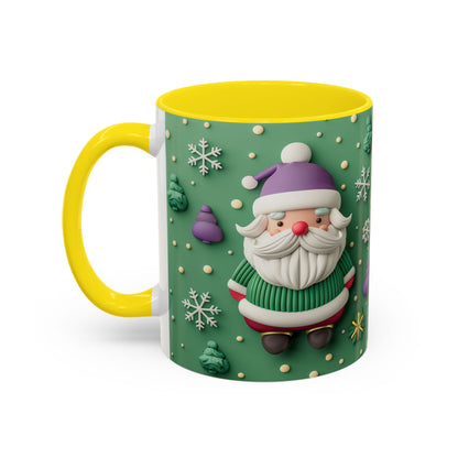 Whimsical Santa Pattern Accent Coffee Mug | Christmas Santa Snowflakes 11oz 15oz